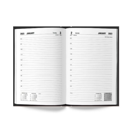 U. 2023 A5 Hardback Page a Day Diary Diary – Black