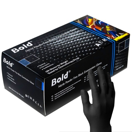 Aurelia Bold Black Disposable Nitrile Gloves - Medical Grade - Powder Free