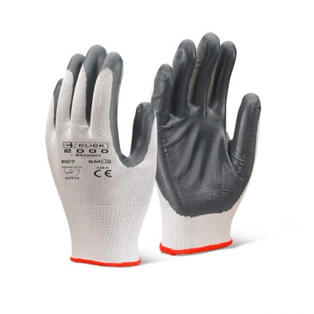 Click nitrile covered work gloves in white and grey