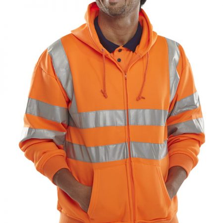 hi vis orange hoodie with zip front