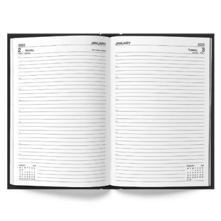 U. 2023 A4 Hardback Page a Day Diary Half Page Weekends – Black