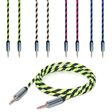 Braided Aux Cable 2M Blue, Gold, Green and Pink
